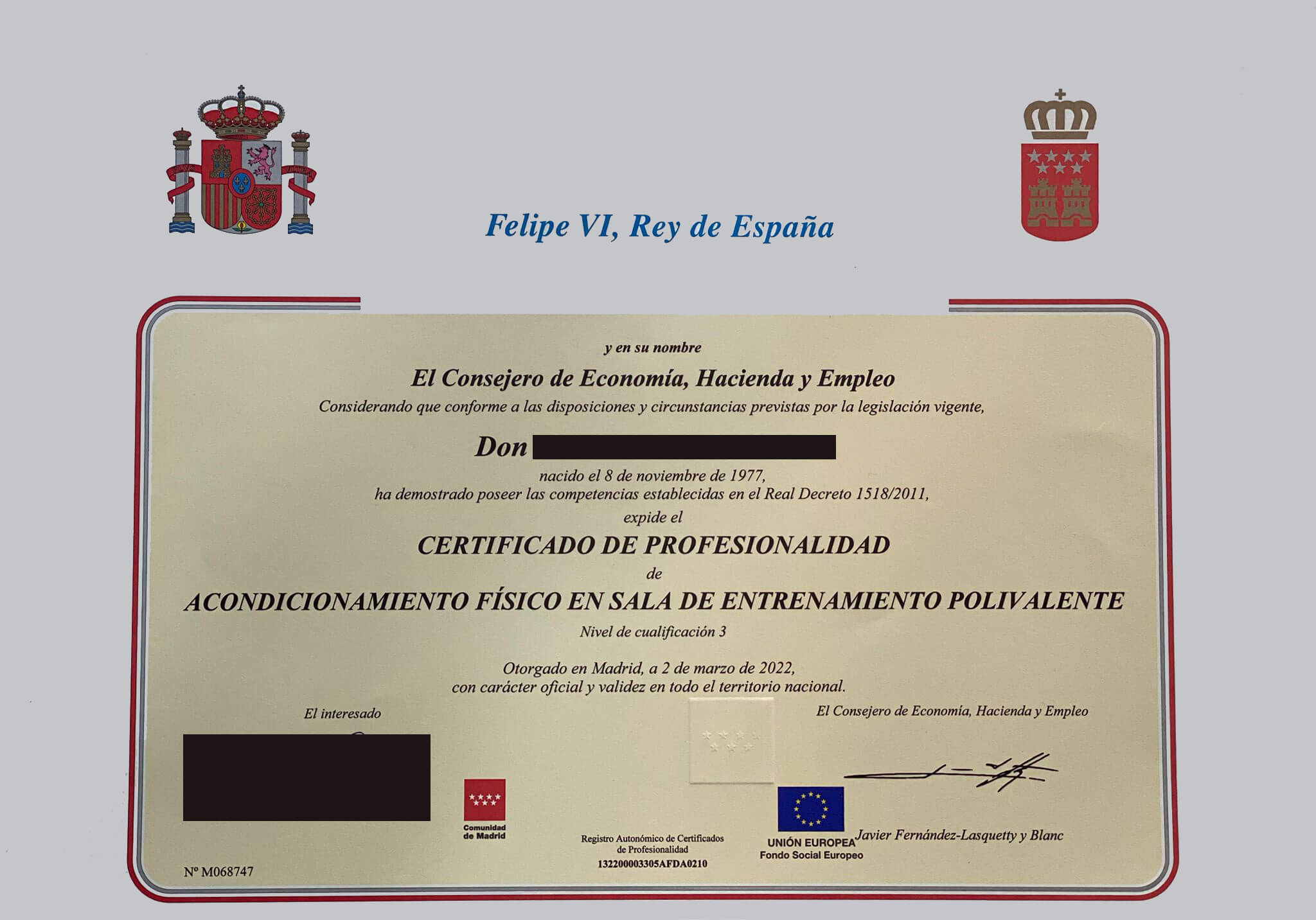 diploma certificado de profesionalidad acondicionamiento físico alberto faraldos